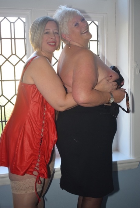 Overweight older lesbians disrobe to nylons before toying their pussies
