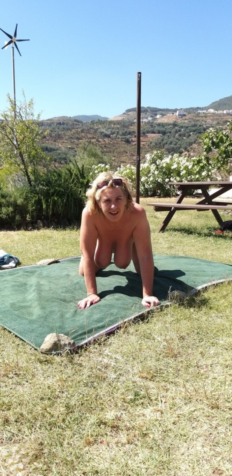 Mature amateur sports a creampie after sex atop a picnic table