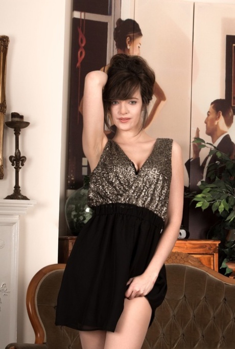 Solo girl Kate Anne releases her naturally hairy snatch from sheer hose
