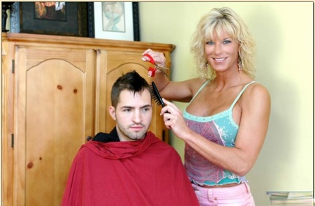 mature hairdresser with sexy tits TJ Powers fucks with her customer