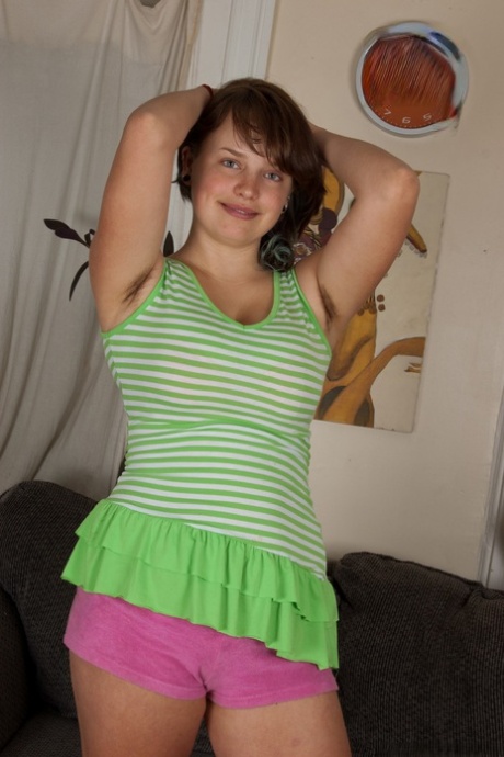 Amateur fatty Celia unveils her massive tits and toys her bushy cunt