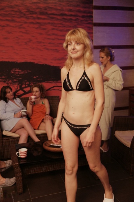 All-natural amateur ladies stripping and posing naked at the spa