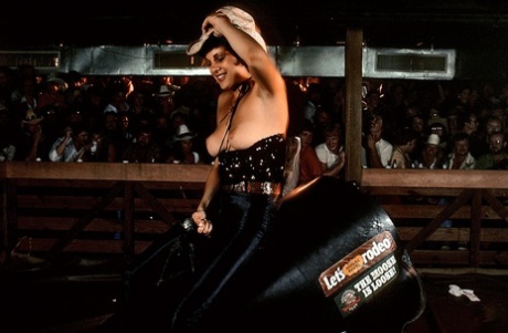 Cowgirl centerfold hotties reveal their perfect big tits in various hot scenes