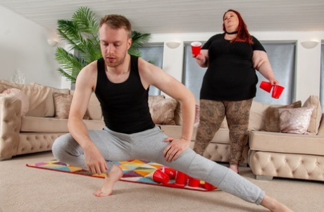 Mature BBW Missy strips, fucks and sits on her skinny lover's face