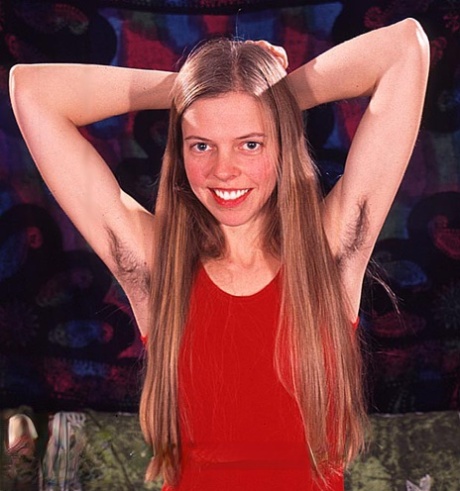 Sexy skinny amateur Kirsten shows off her very hairy pussy and armpits